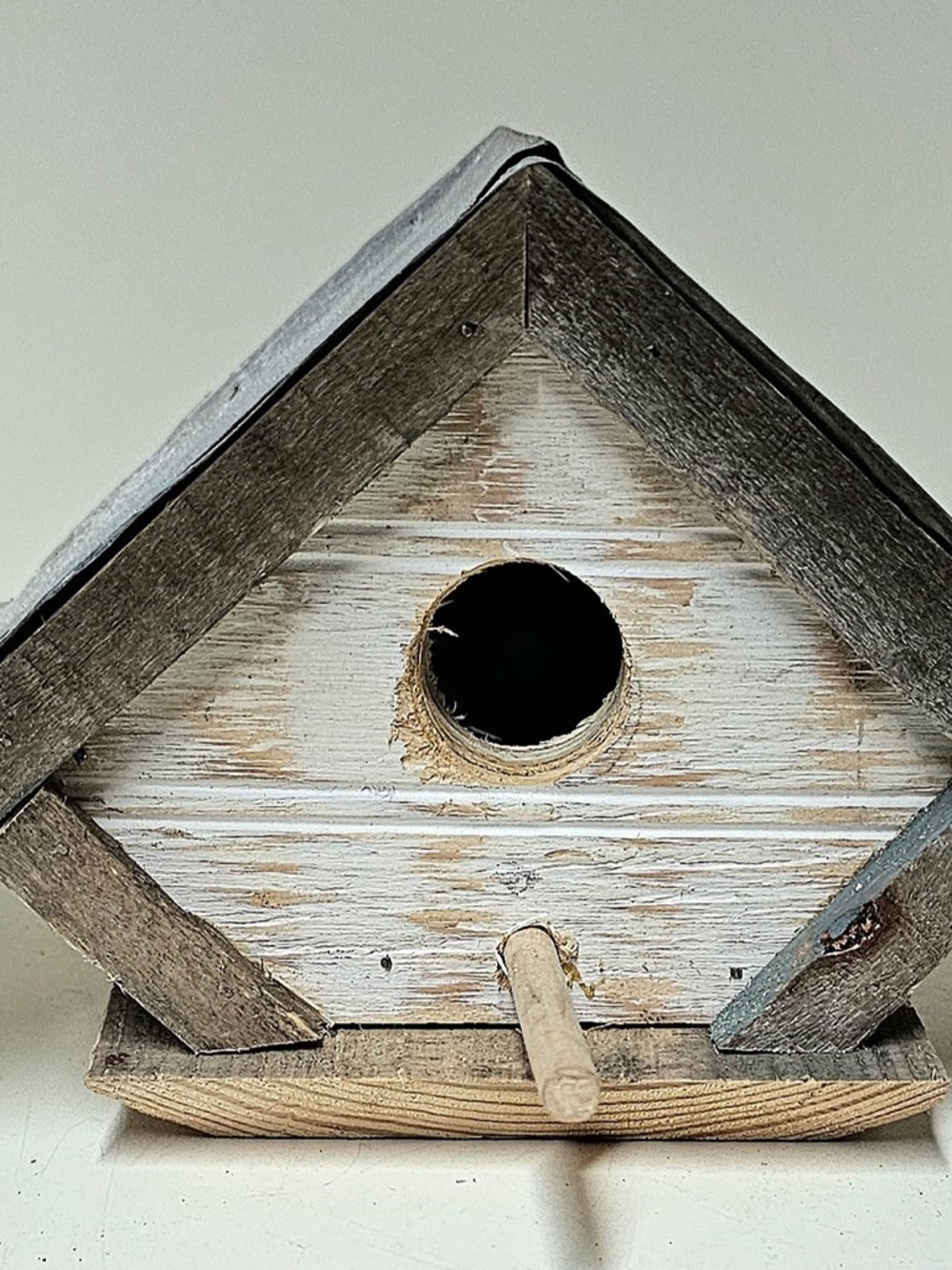Hand Crafted Rustic Wooden Birdhouse in White and Natural Wood Tones